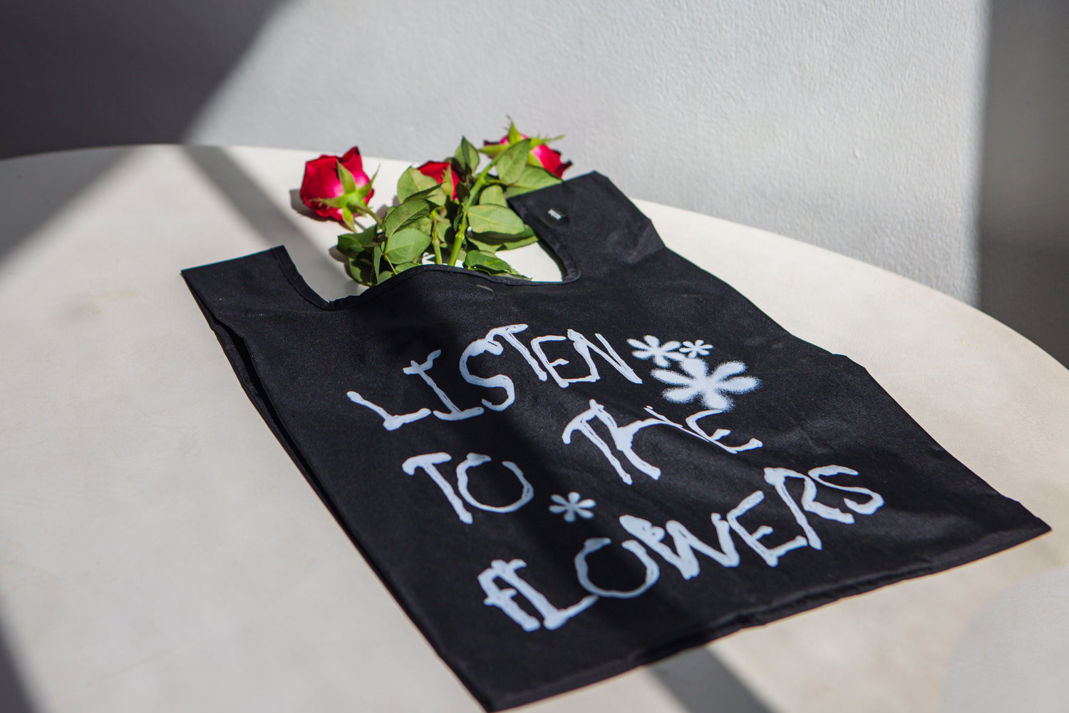 reusable grocery bag with flowers