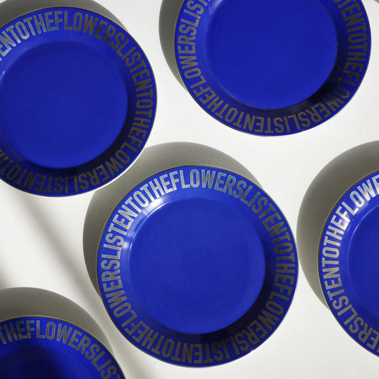 DARK BLUE CERAMIC PLATS WITH CHROME LETTERING